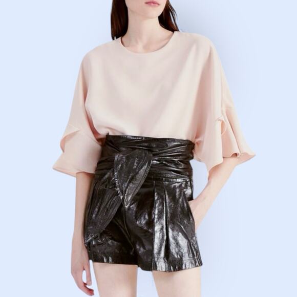 IRO Paris Womans Blush Pink Beige Ultra Top Blouse Flutter Short Sleeve 36 XS S - Picture 1 of 16